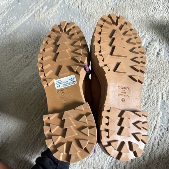 SCHUTZ Lucille tan camel Suede & shearling Bootie work boots chunky heel 6.5 NEW - Picture 8 of 12